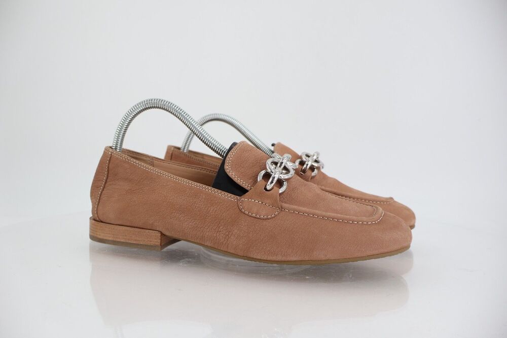 Donald J Pliner Balinda Women's Sz 9 Tan Suede Chain Link Loafers Slip On Shoes